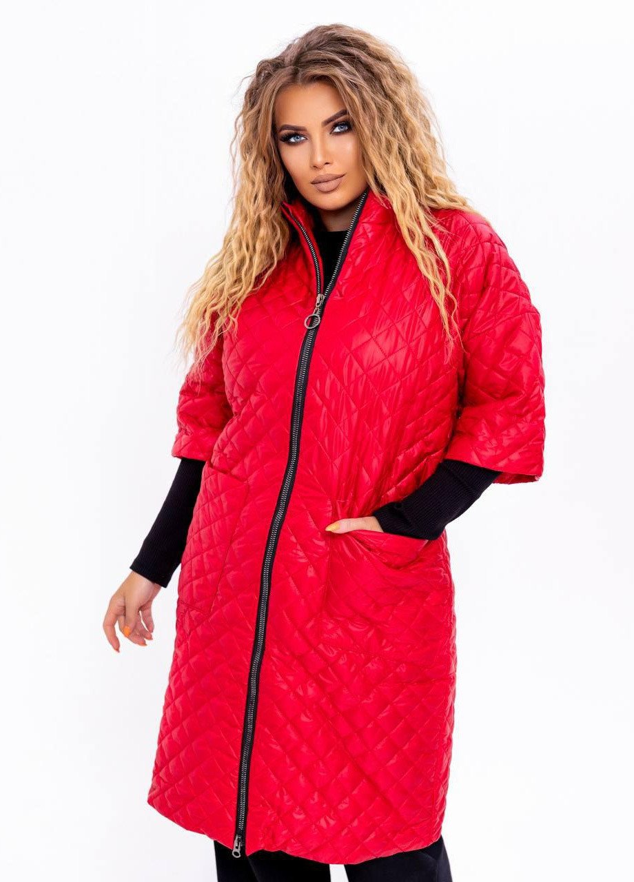 Темно-червоне Женская куртка-пальто из плащевки р.48 358121 New Trend