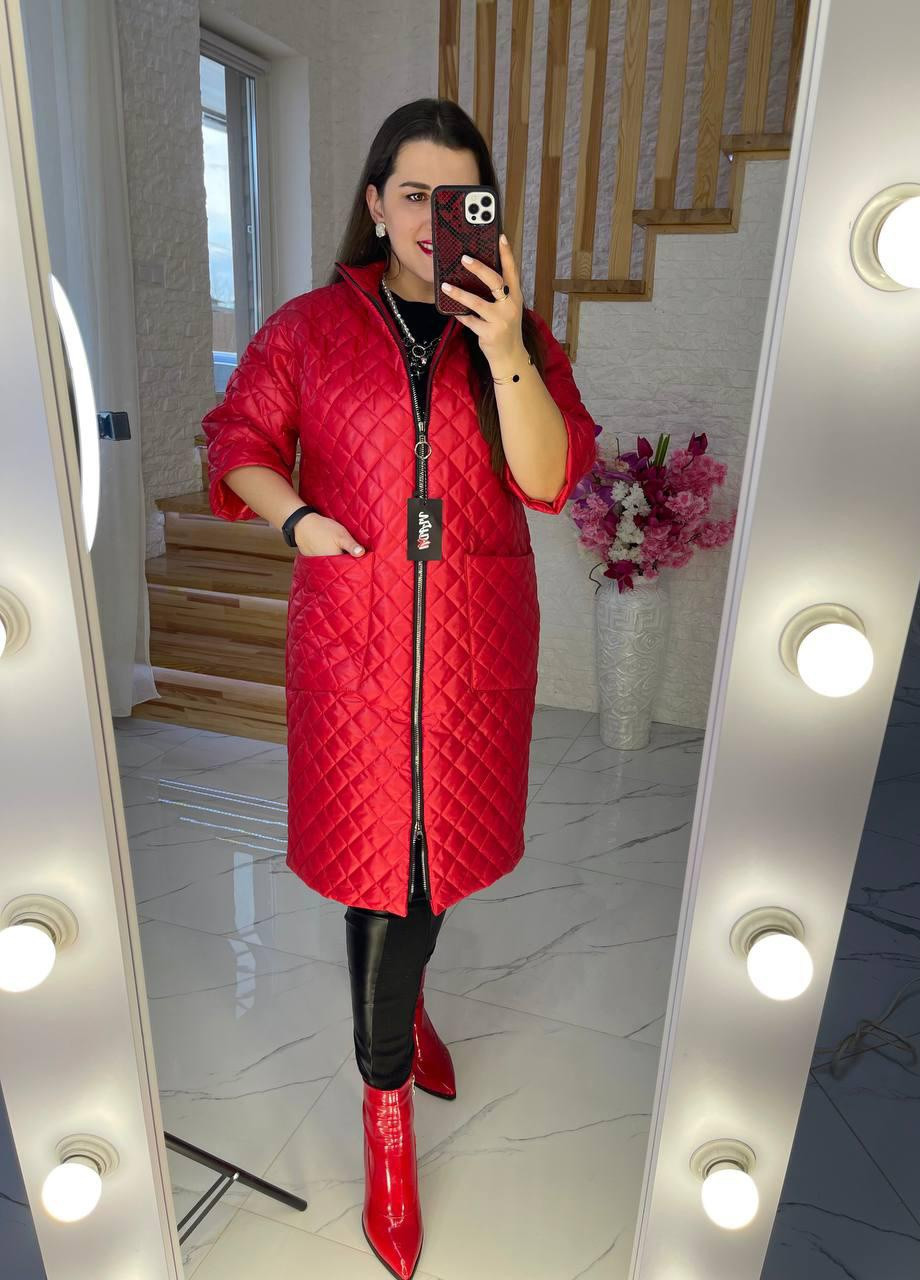 Темно-красное Женская куртка-пальто из плащевки р.48 358121 New Trend