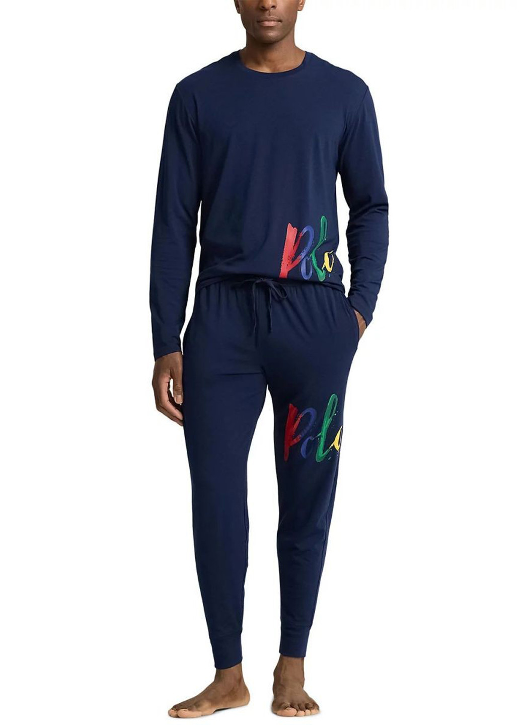 Синий демисезонный кэжуал лонгслив Ralph Lauren с надписями