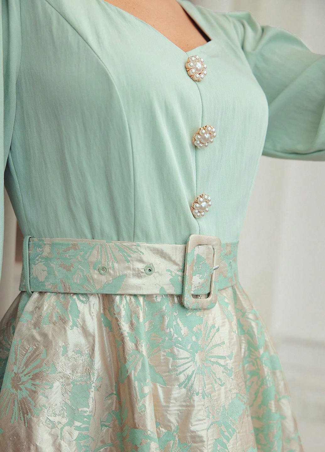 Светло-зеленое кэжуал, праздничный платье колокол SHEIN с рисунком