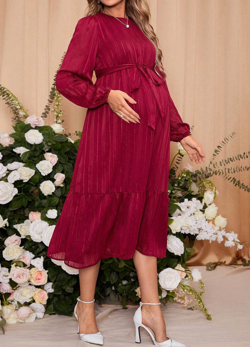 Бордова коктейльна плаття для вагітних SHEIN однотонна