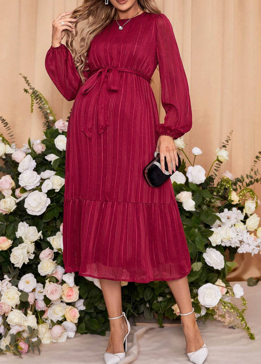 Бордова коктейльна плаття для вагітних SHEIN однотонна