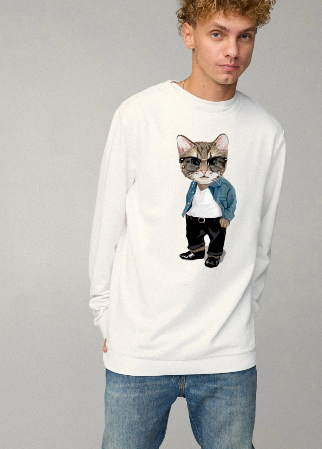 Білий світшот чоловічий oversize /no flis/ YAPPI малюнок (251791385)
