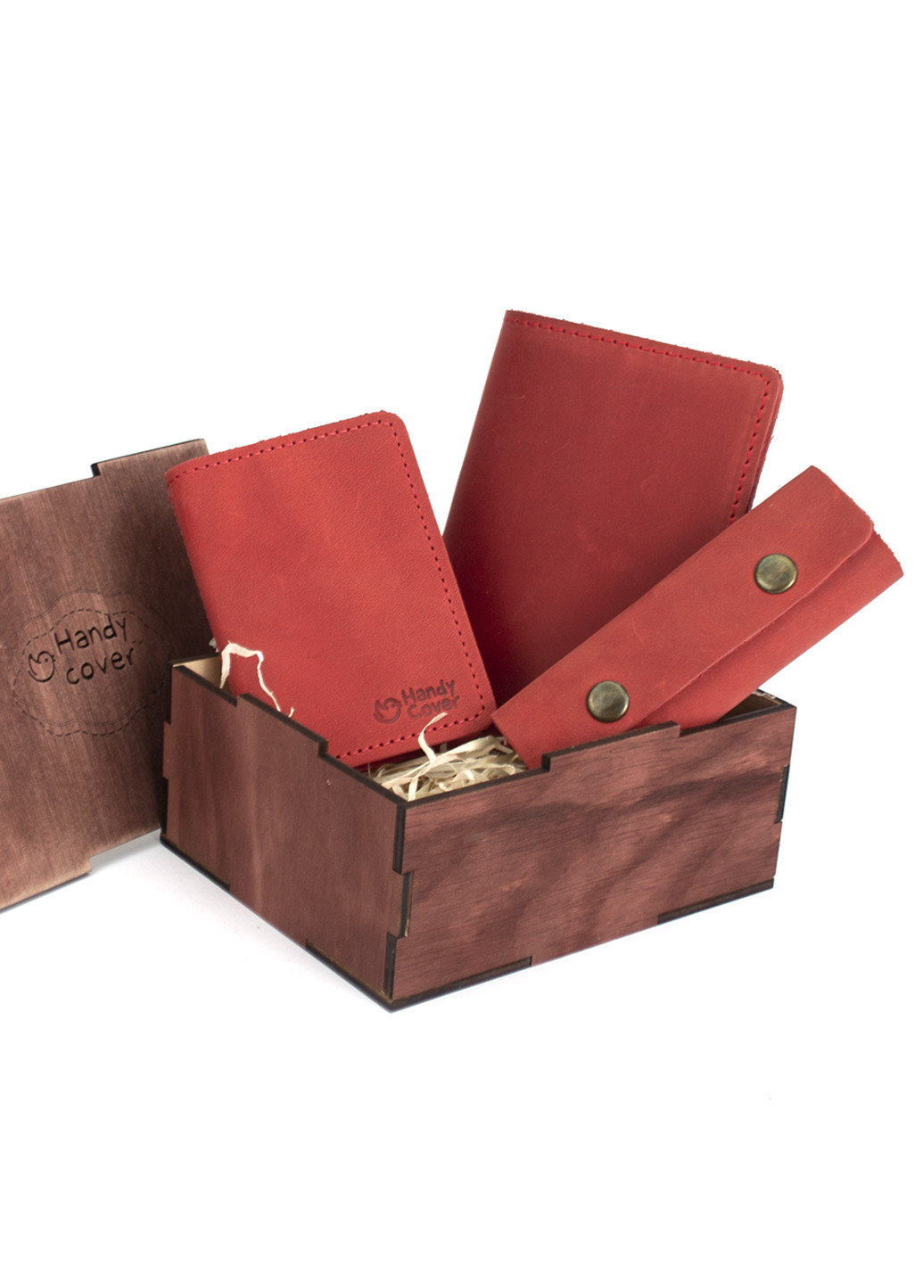 Женский подарочный набор в коробке №46 красный (ключница, обложка на документы и паспорт) HandyCover (227723567)