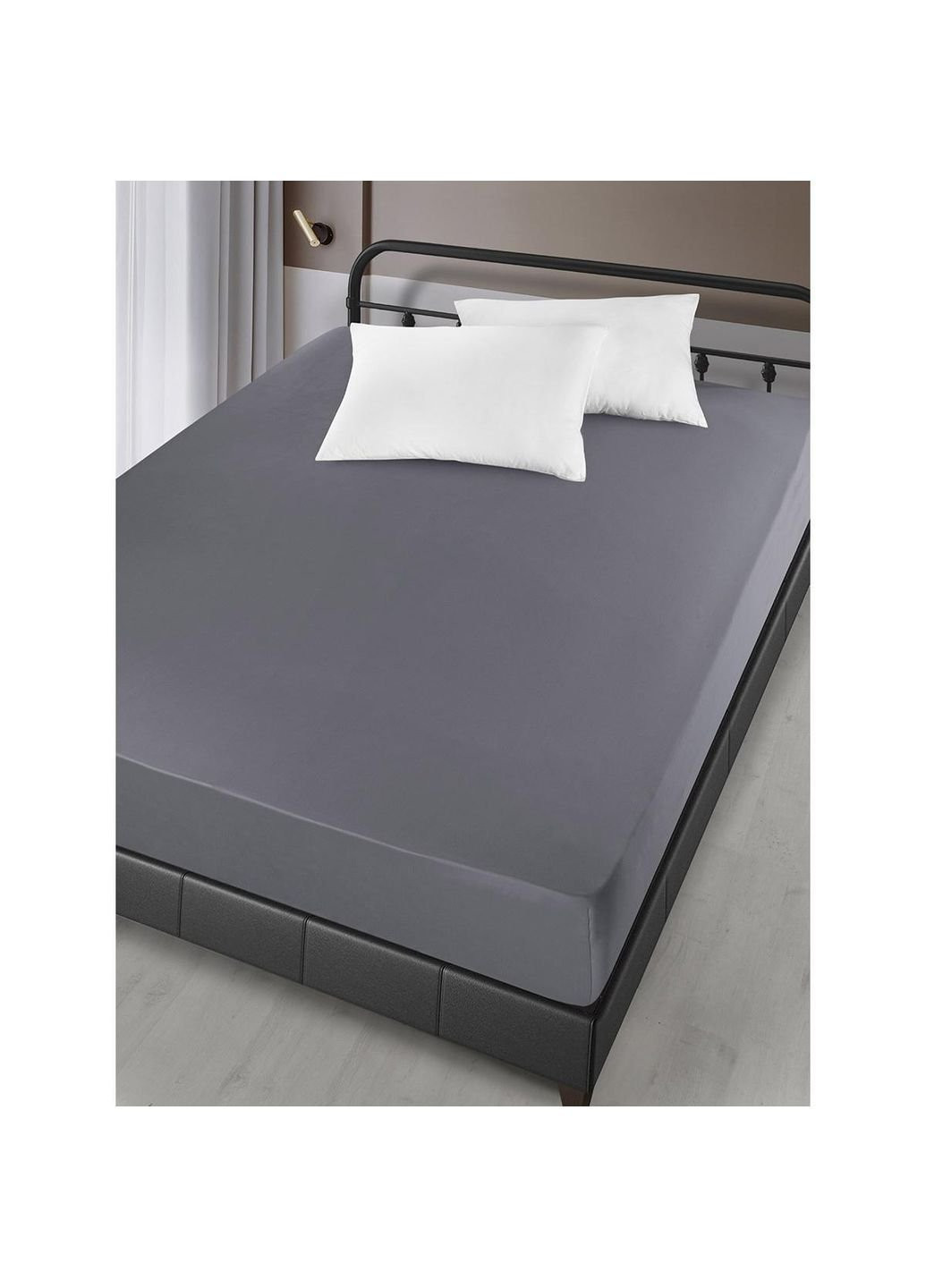 Простынь на резинке Сатин London AR-A107300-gray 180х200х30 см серая Arya (253661886)