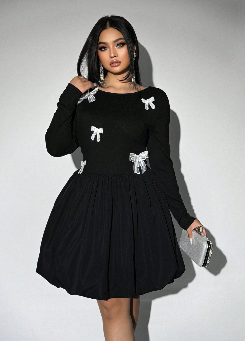 Чорна вечірня, кежуал сукня балон SHEIN однотонна