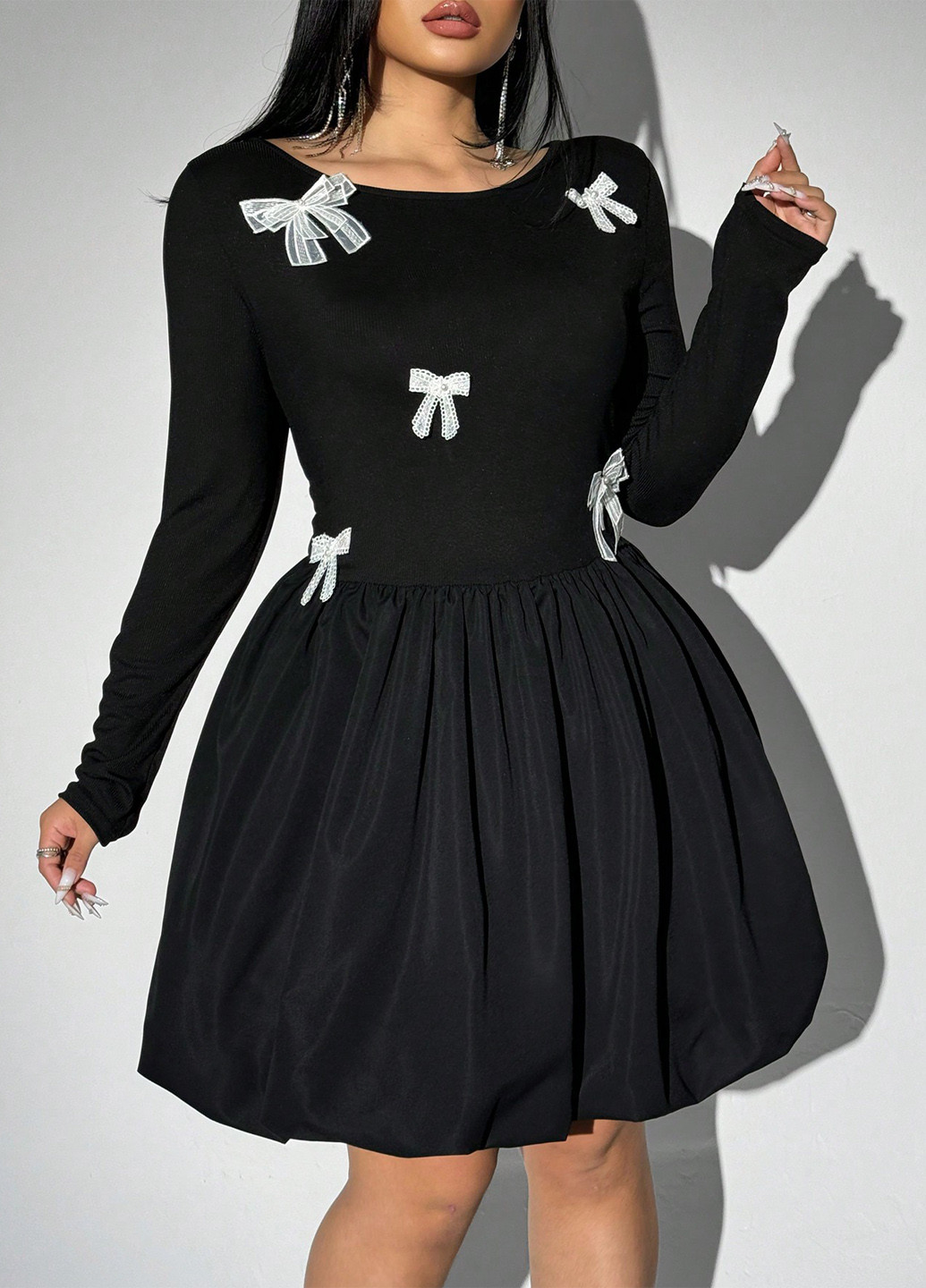 Чорна вечірня, кежуал сукня балон SHEIN однотонна