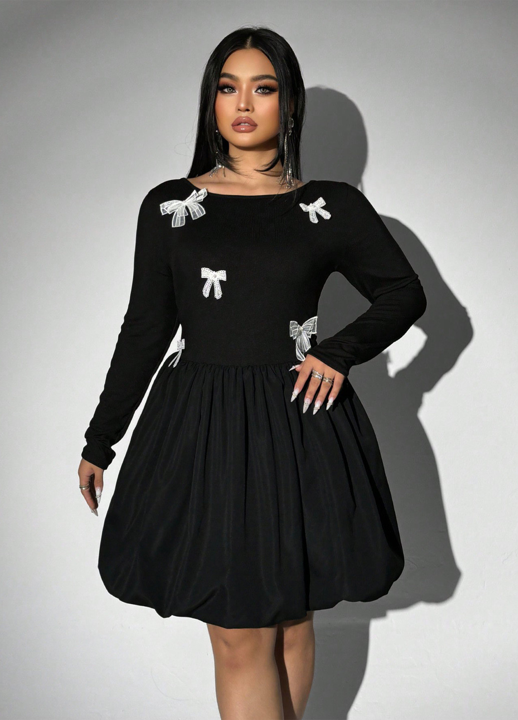 Чорна вечірня, кежуал сукня балон SHEIN однотонна