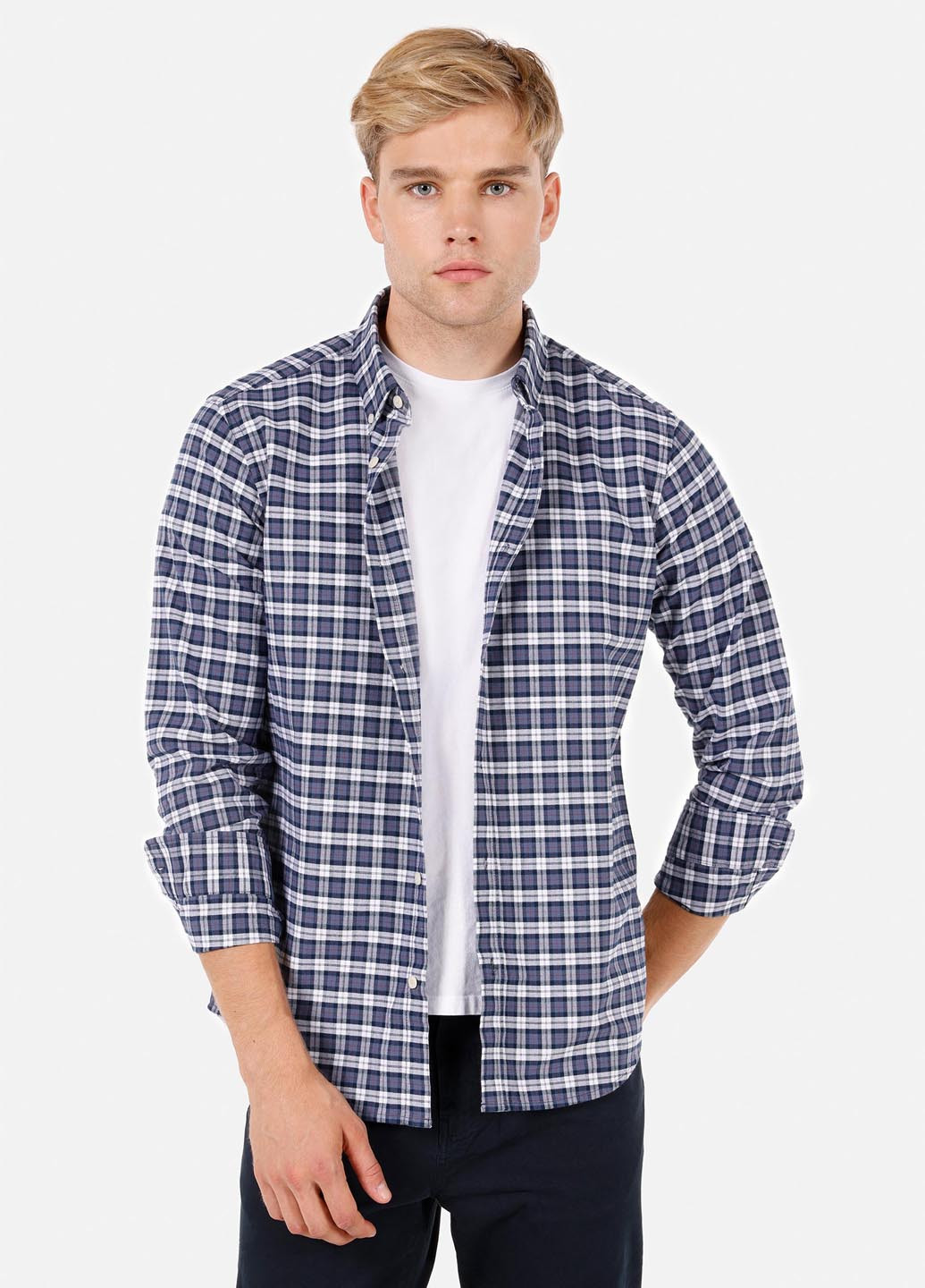 Синяя праздничный, кэжуал рубашка в клетку Colin's