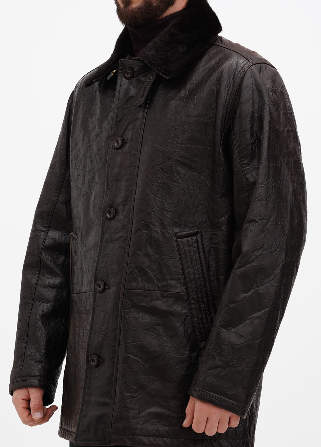 Темно-коричневая демисезонная куртка кожаная Gessada