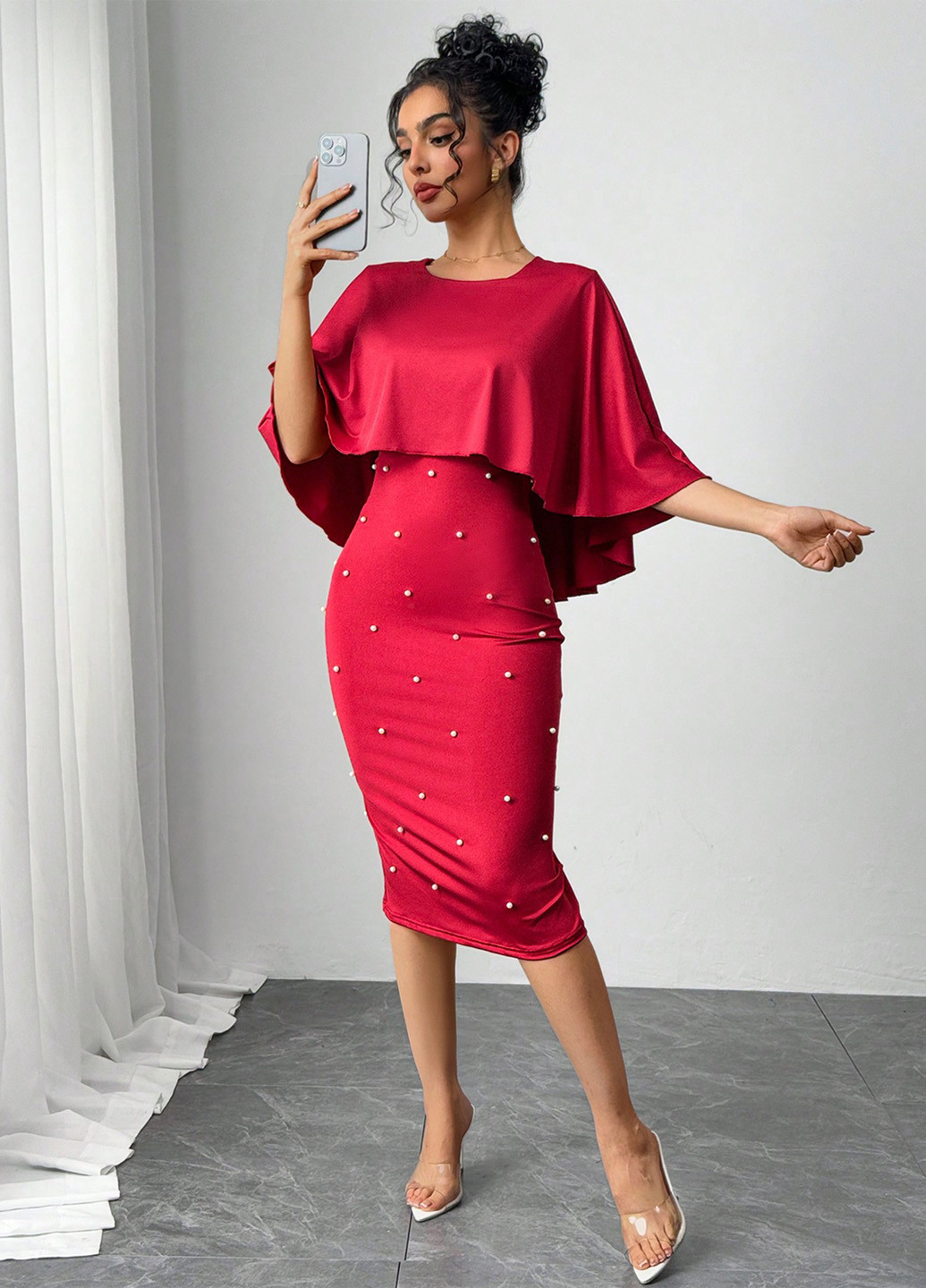 Світло-бордова вечірня сукня сукня-кейп, футляр SHEIN однотонна