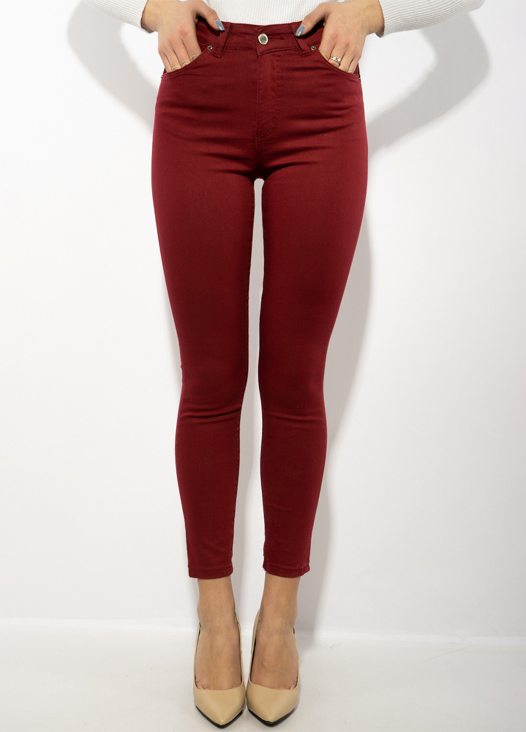 Темно-красные кэжуал демисезонные зауженные брюки Time of Style