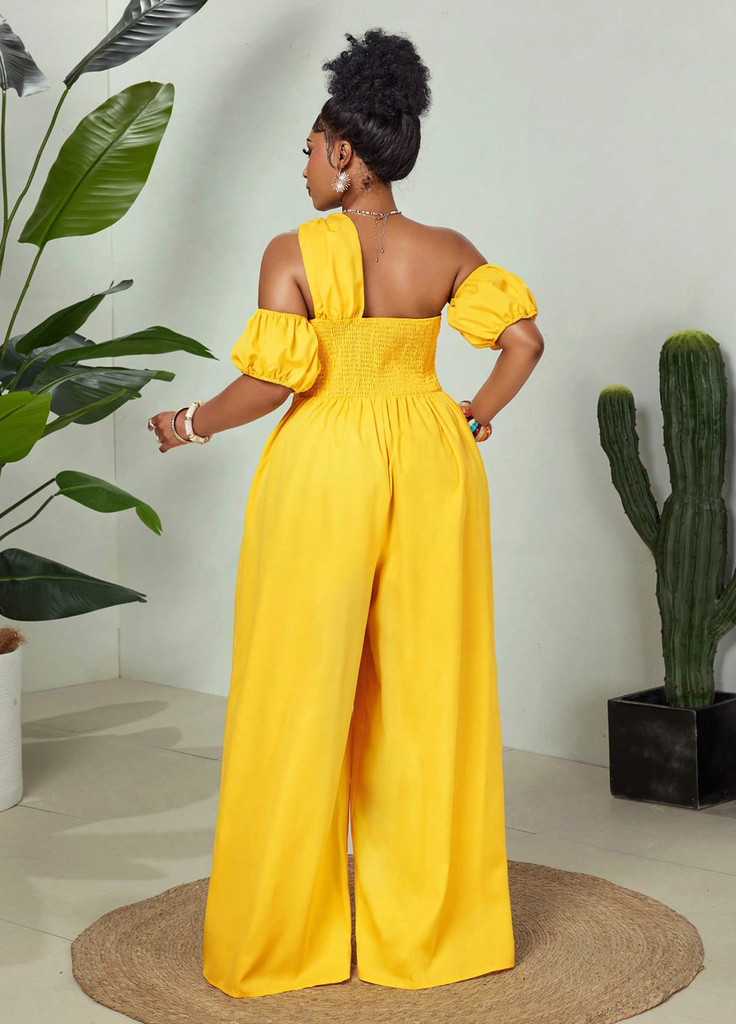 Комбінезон SHEIN комбінезон-брюки однотонний жовтий святковий, кежуал поліестер