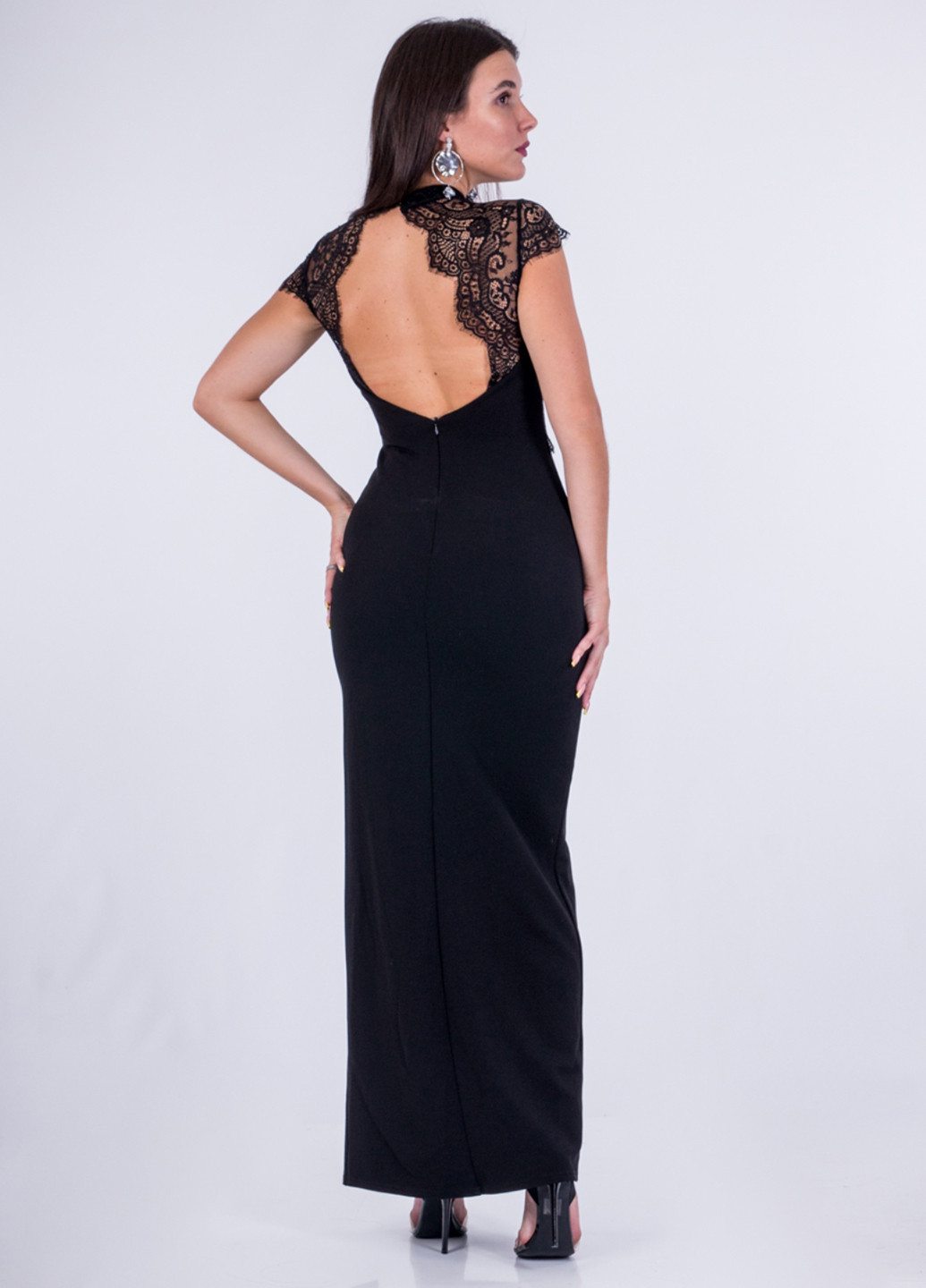 Черное вечернее платье с открытой спиной, годе Jessica Wright однотонное
