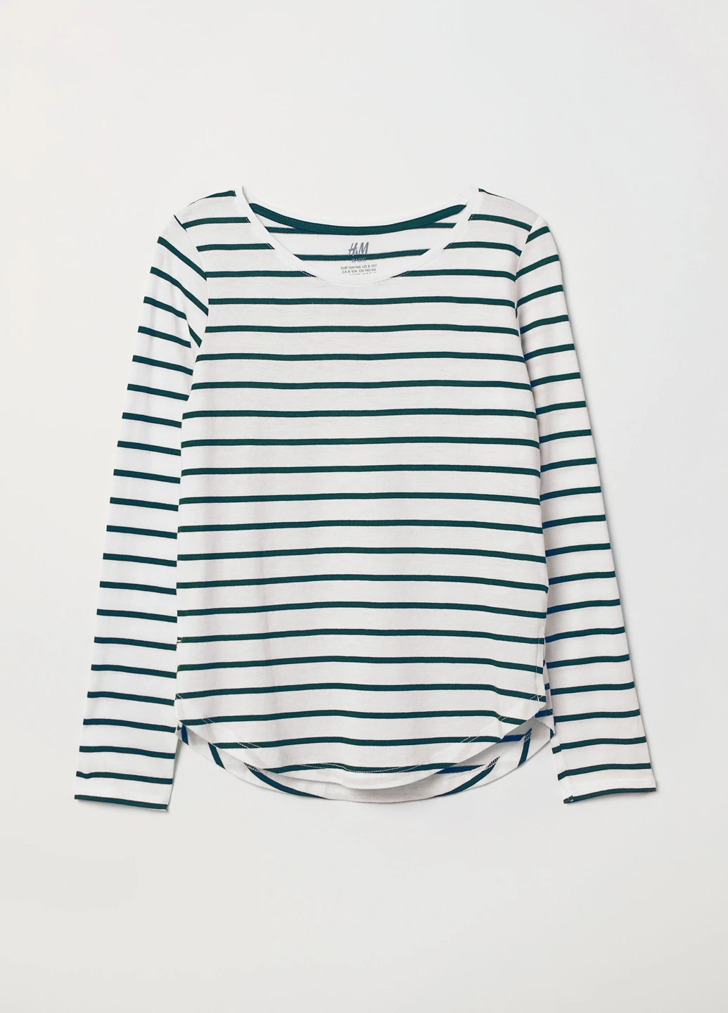 Лонгслів,білий в зелену смужку, H&M Basic (254866700)