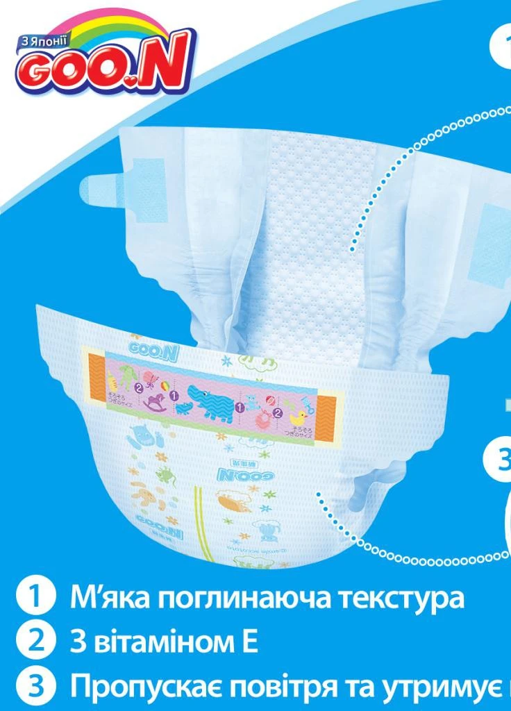 Підгузник для дітей 4-8 кг розмір S на липучках 84 шт. (843153) Goo.N (207383825)