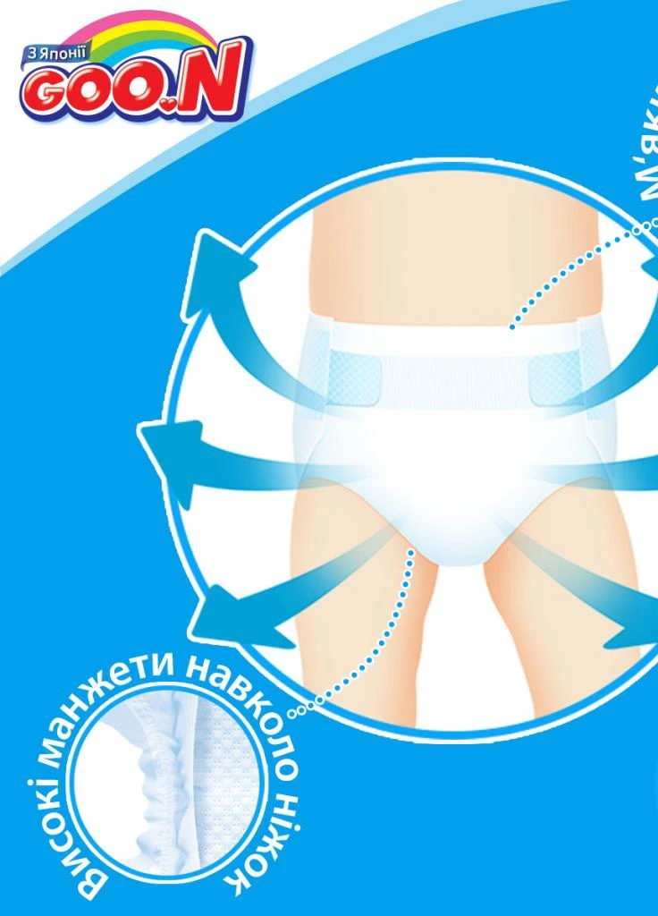 Підгузник для дітей 4-8 кг розмір S на липучках 84 шт. (843153) Goo.N (207383825)