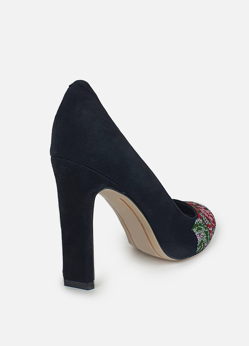 Жіночі туфлі на підборах чорні замшеві з вишивкою Maria Moro лодочки (252654822)