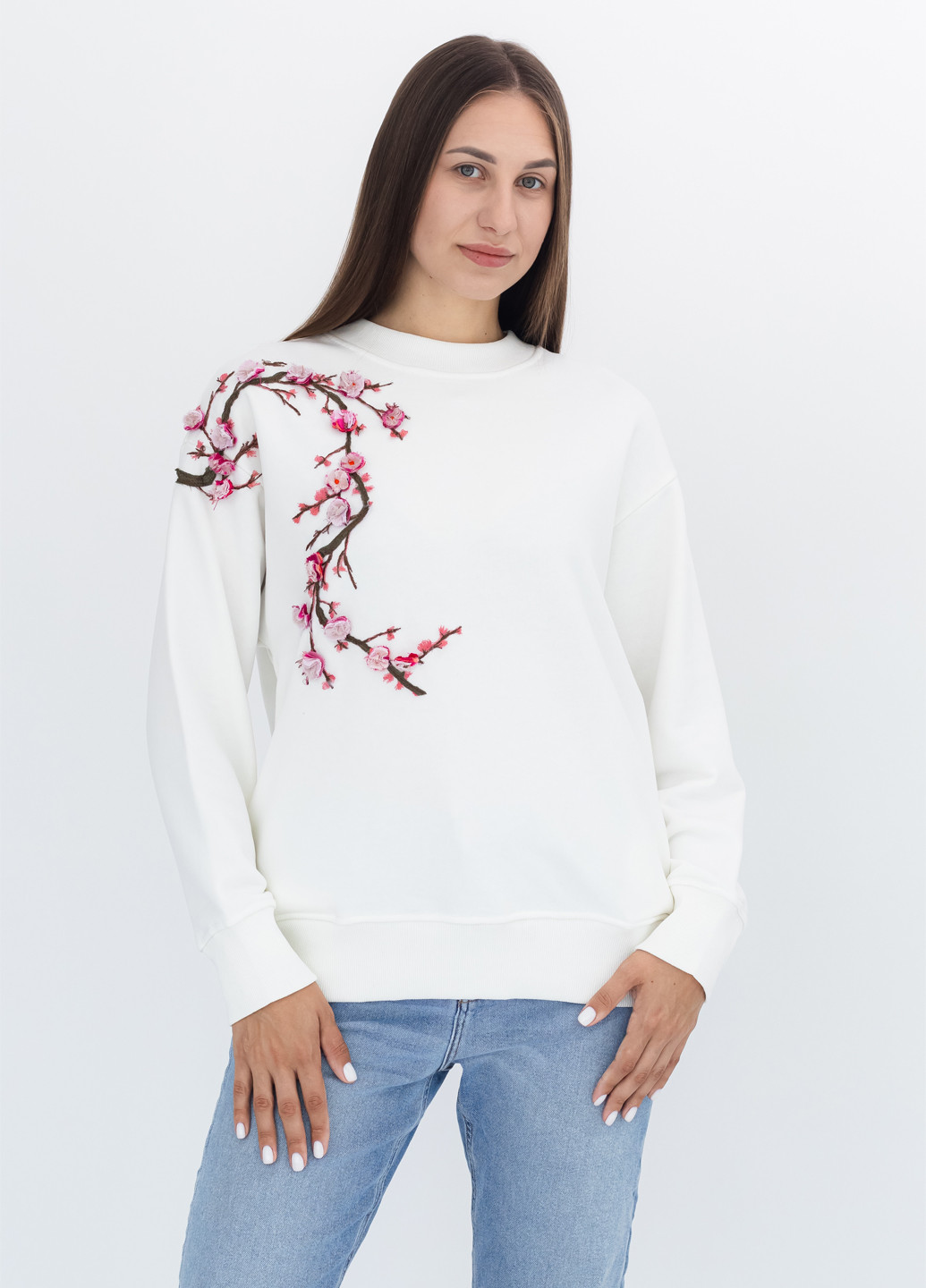 Білий світшот Nora Kvittin однотонний вишивка, аплікація (301079910)