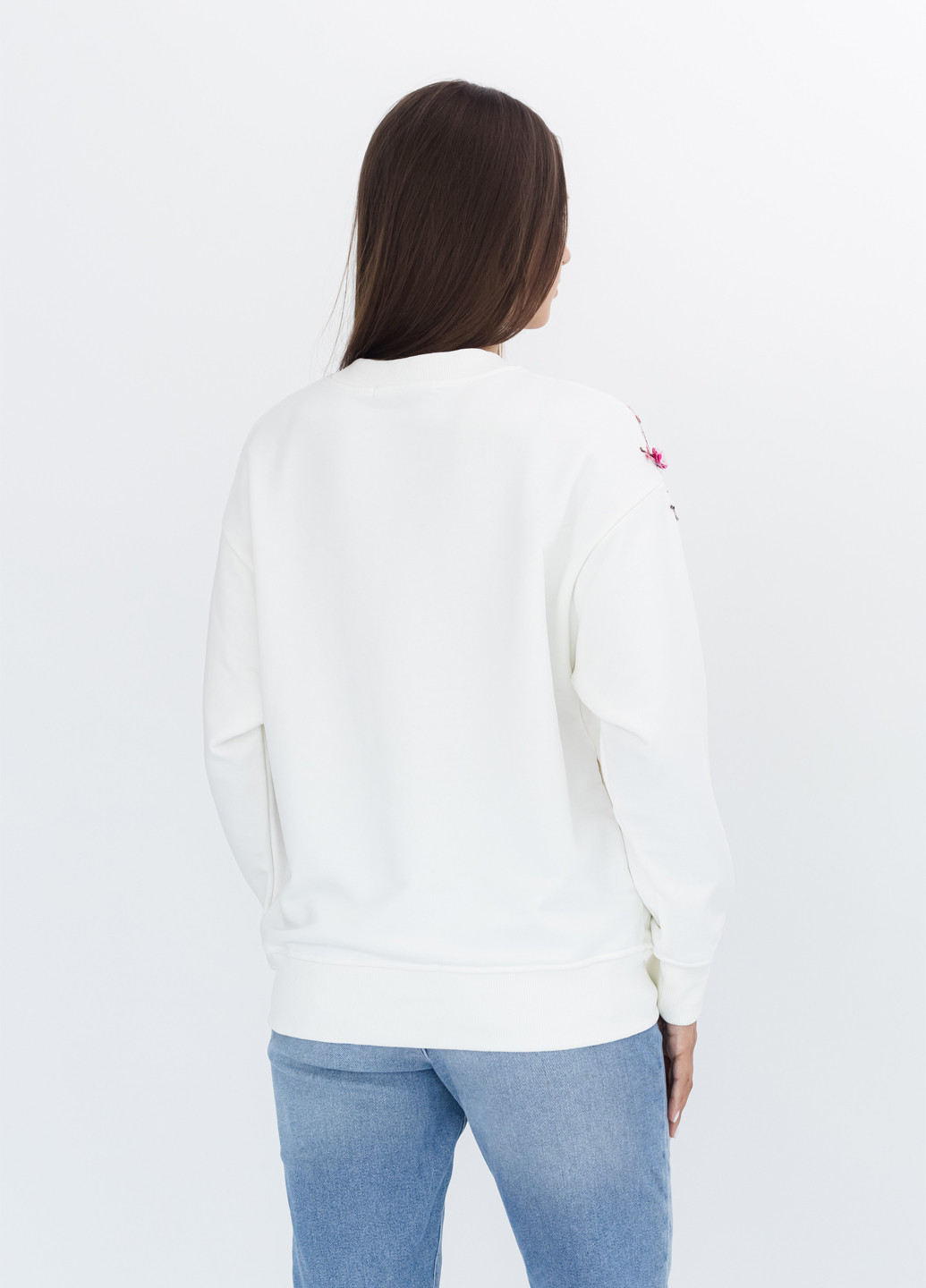 Білий світшот Nora Kvittin однотонний вишивка, аплікація (301079910)