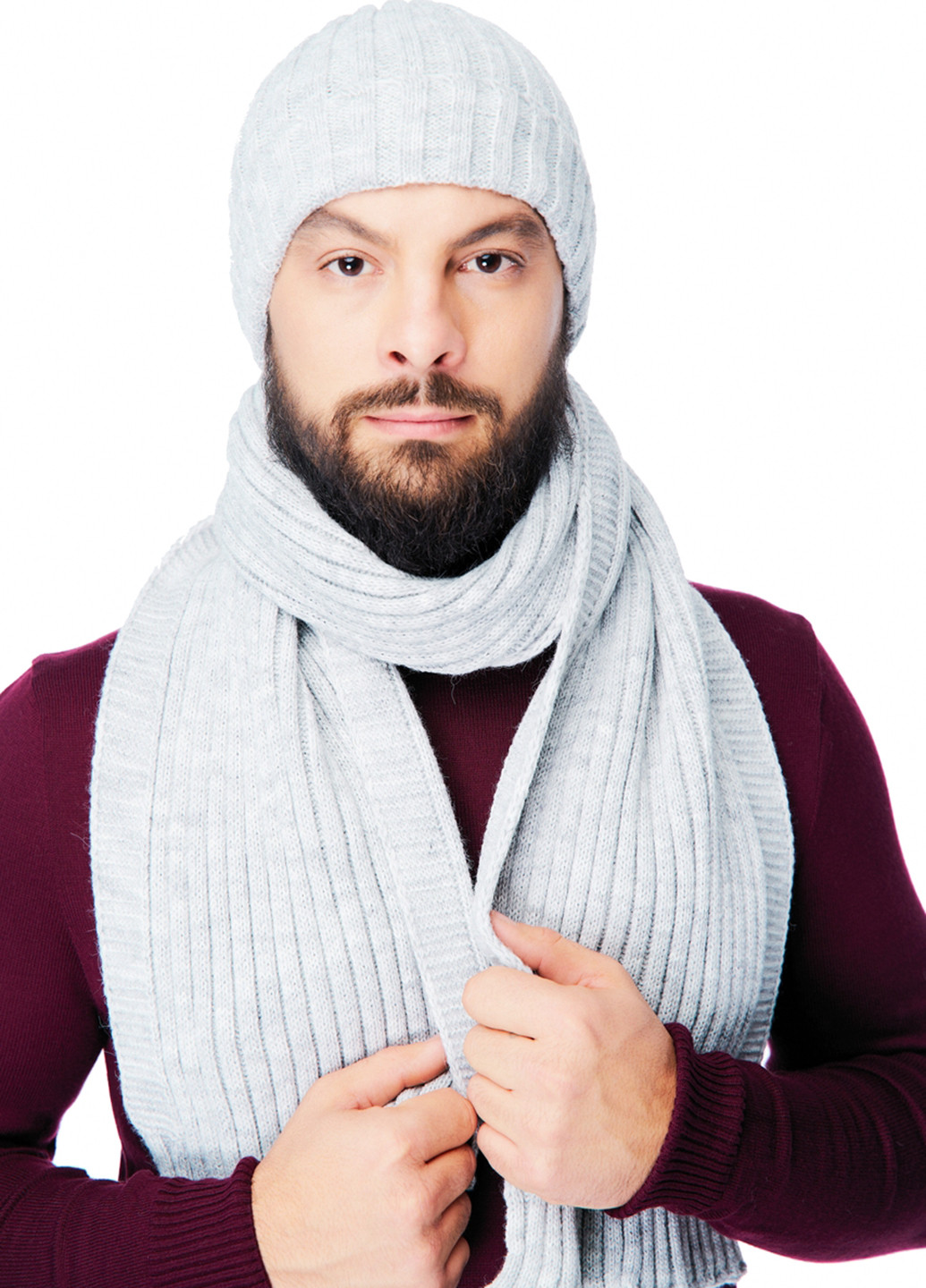 Світло-сірий зимній комплект (шапка, шарф) SVTR