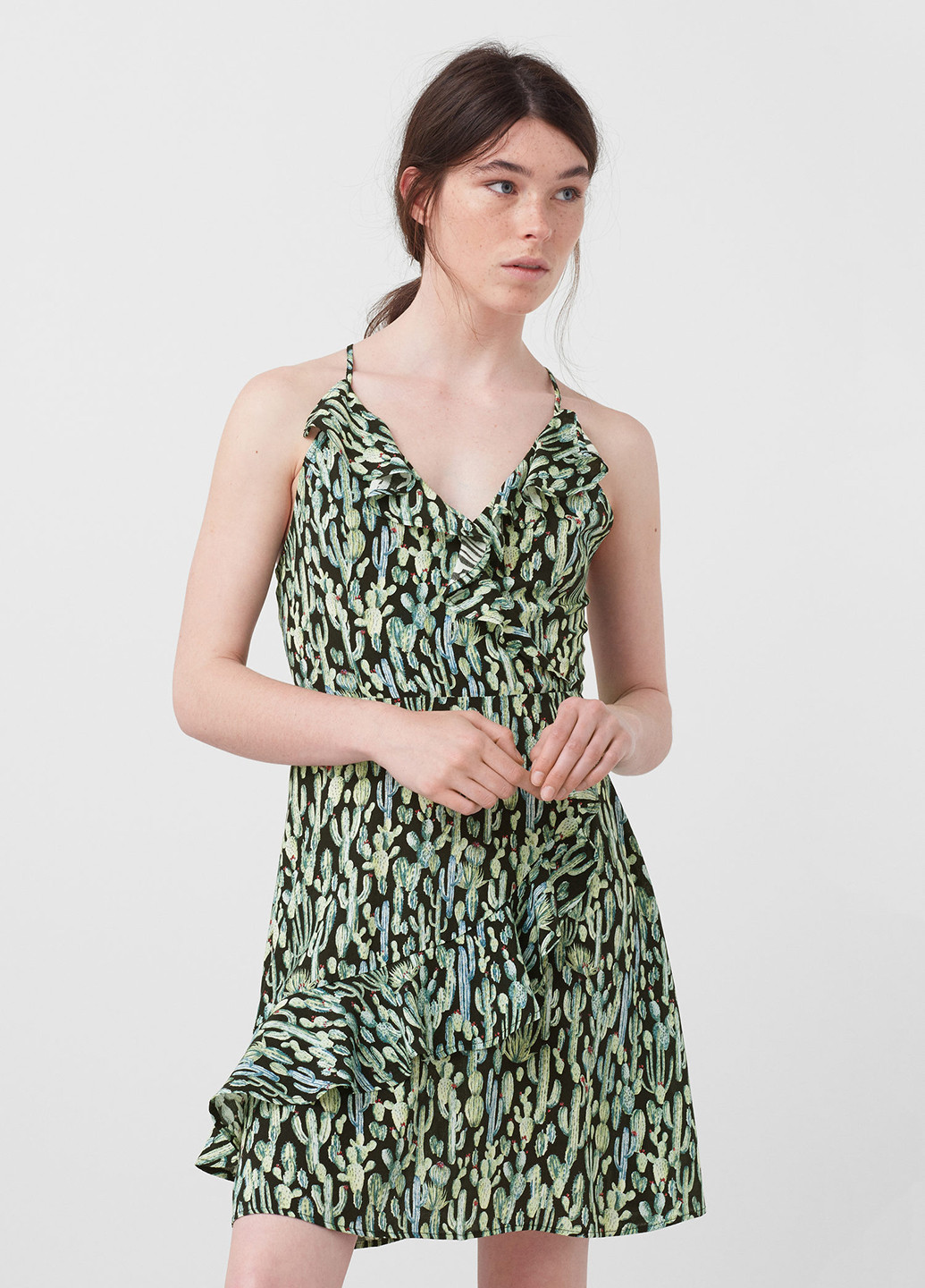 Зеленое кэжуал платье а-силуэт Mango с абстрактным узором