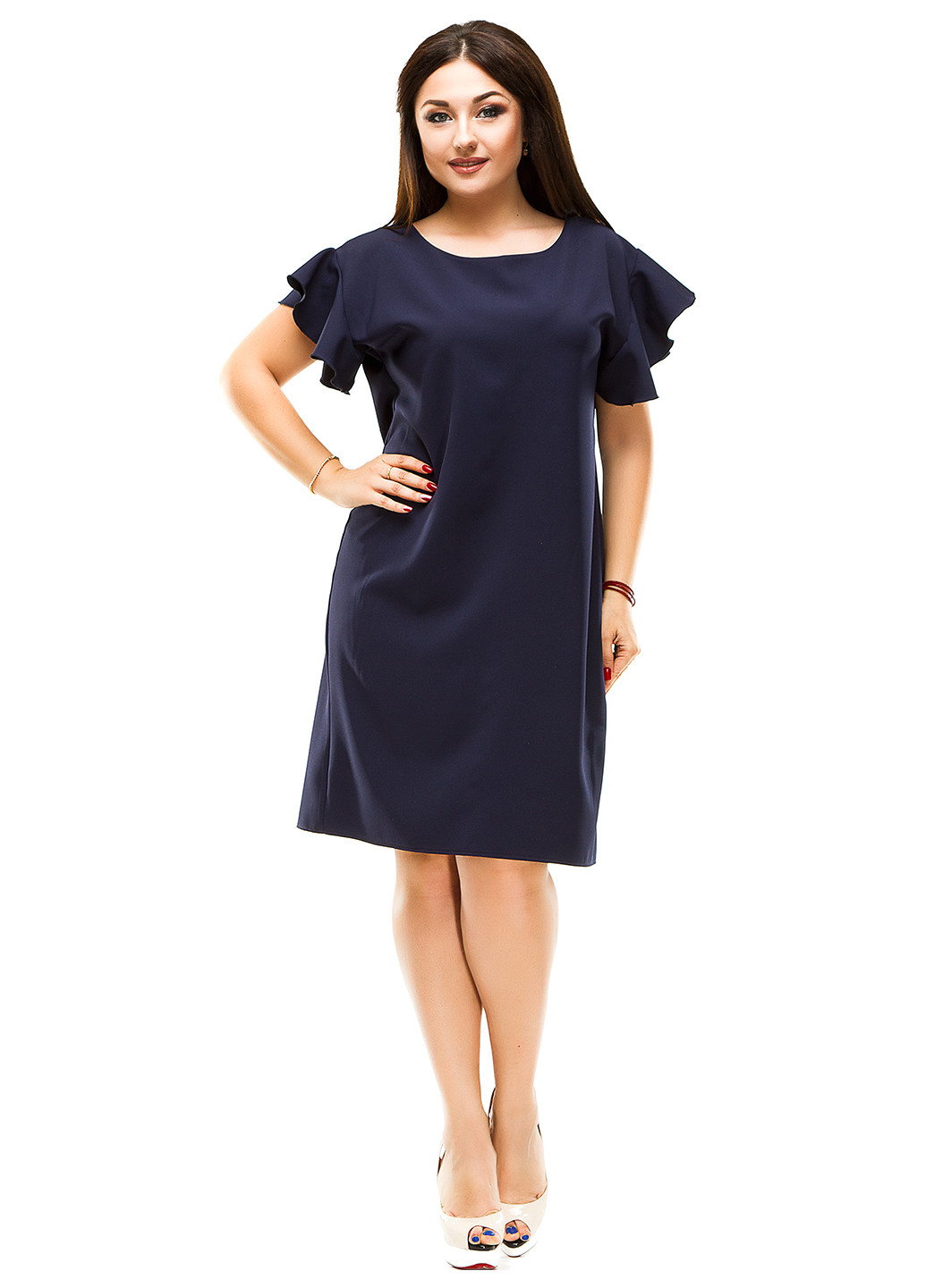 Темно-синее коктейльное платье Lady Style однотонное