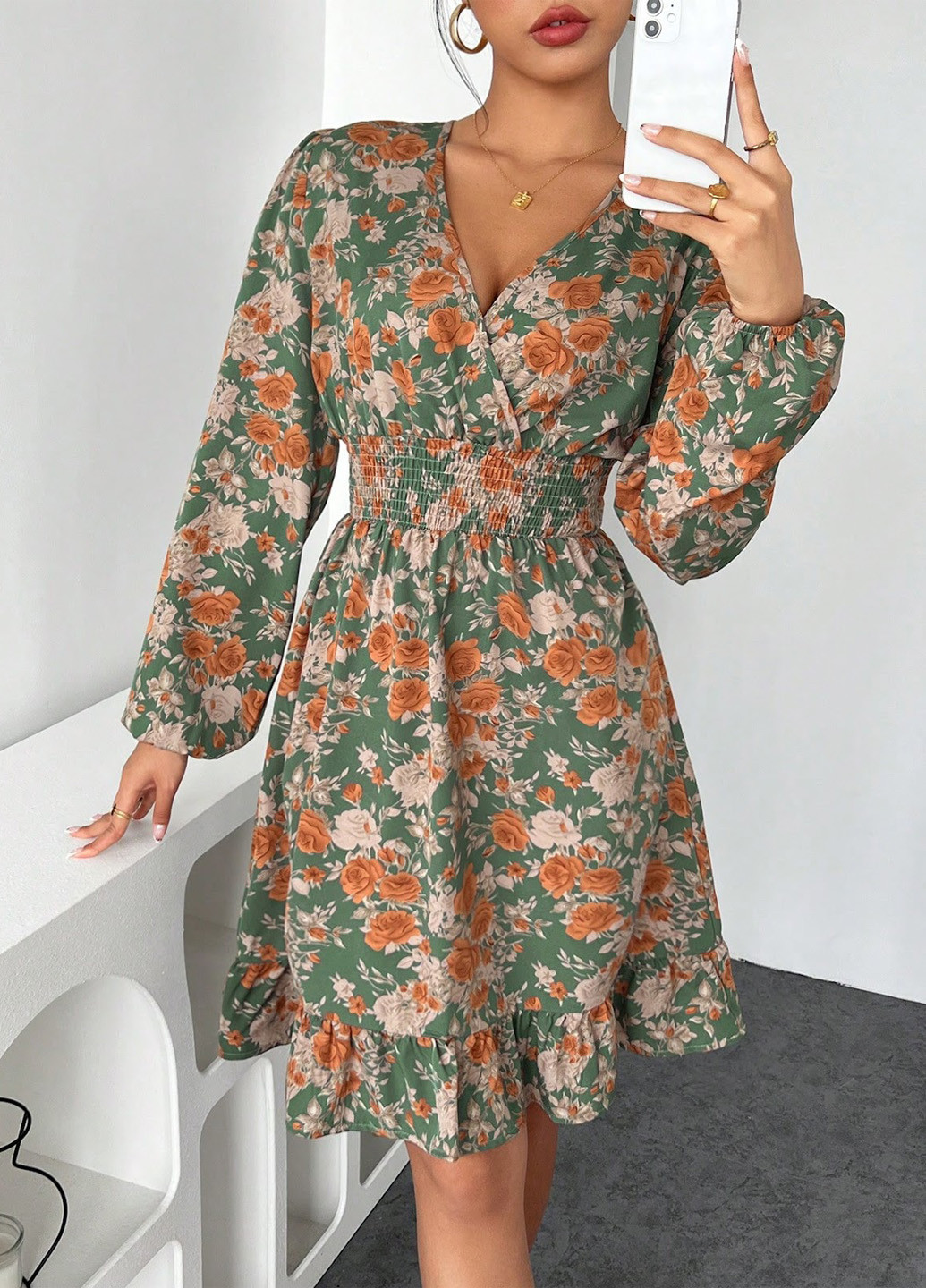 Зелена кежуал сукня на запах SHEIN з квітковим принтом