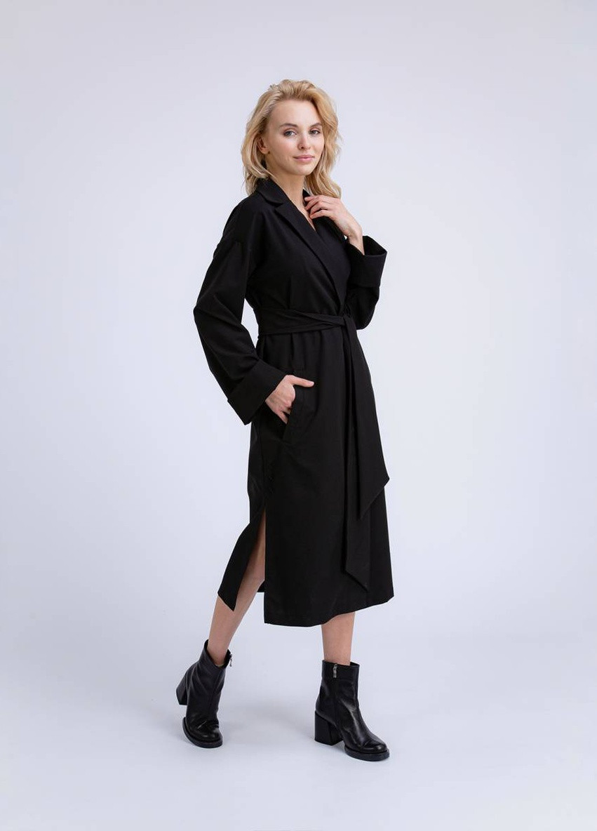 Черное кэжуал платье-кимоно длины миди romashka Ромашка однотонное