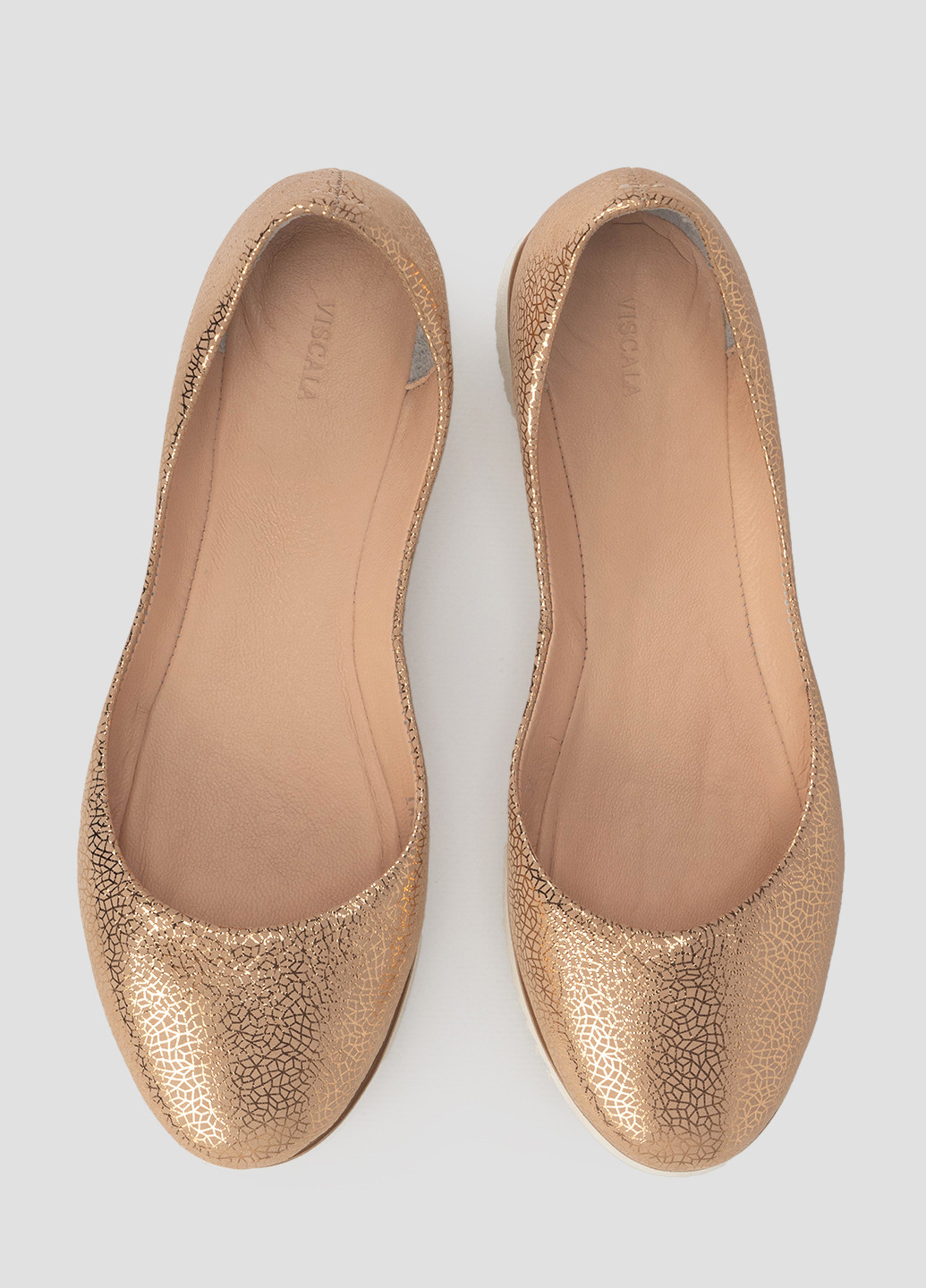 Женские балетки Viscala | золотые однотонные глиттер, белая подошва натуральная кожа (300424907)