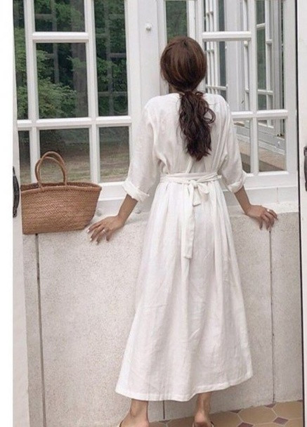 Білий повсякденний лляна сукня-сорочка біла а-силует No Brand