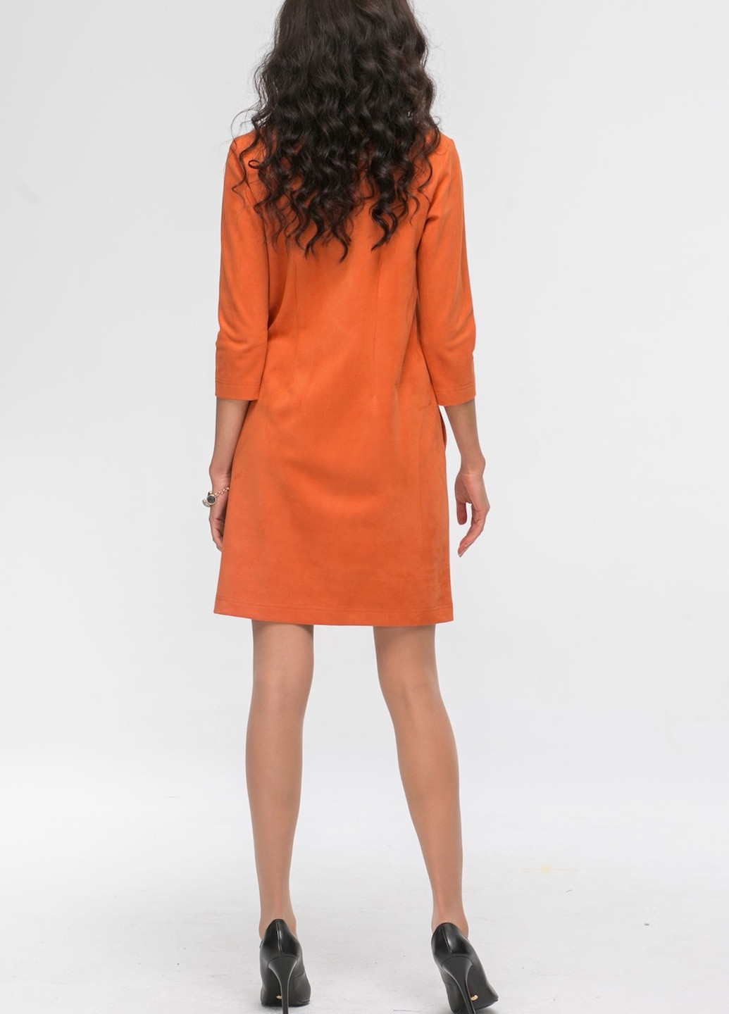 Помаранчева кежуал сукня василіна з кокеткою замша оранж Jet однотонна