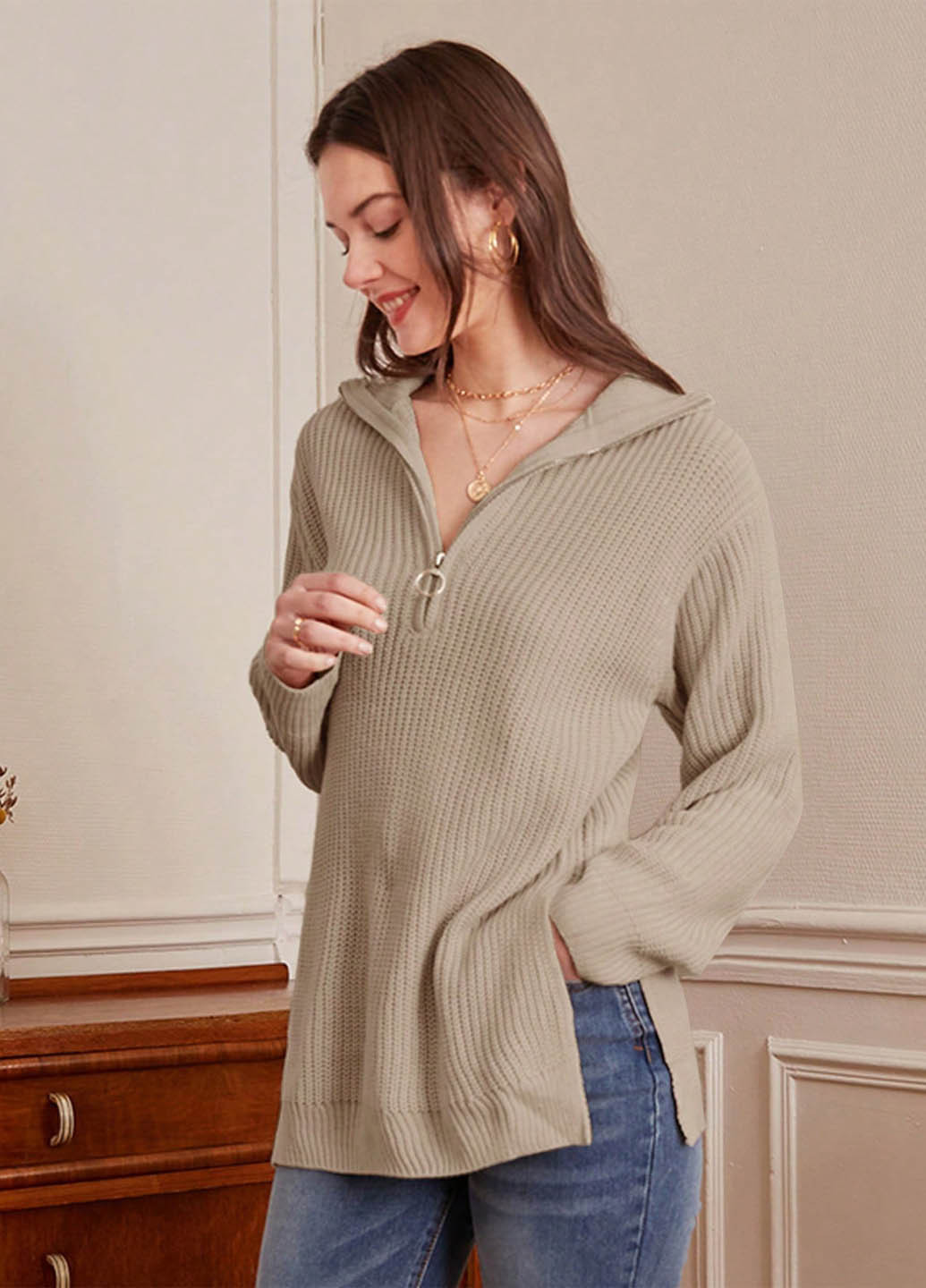 Бежевый демисезонный светр SHEIN