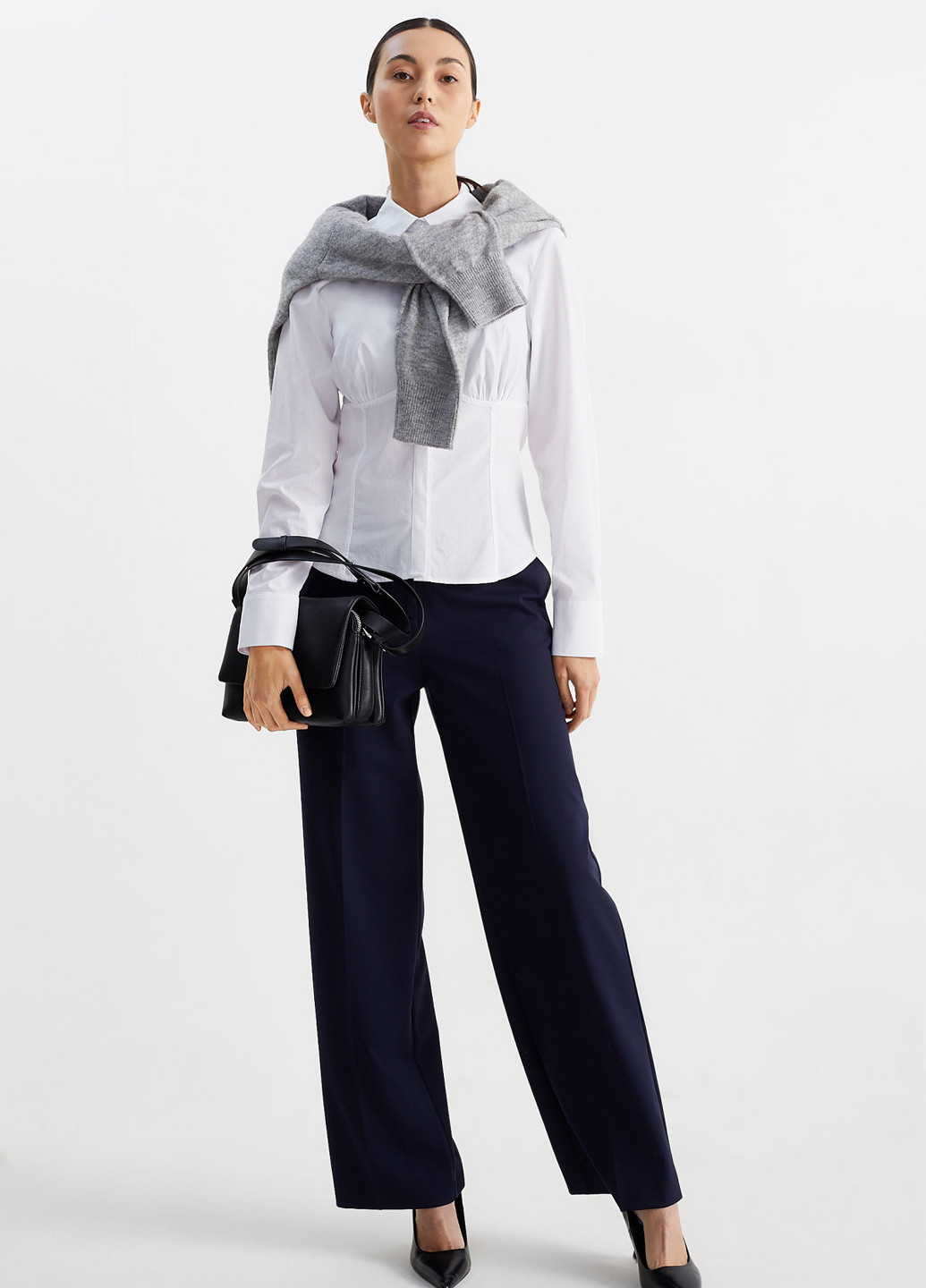 Белая кэжуал рубашка однотонная C&A