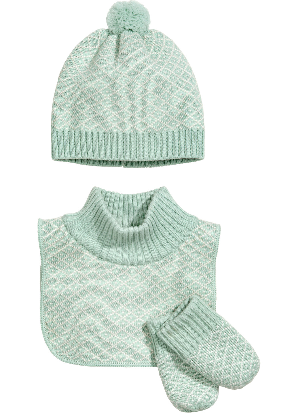 Мятный демисезонный комплект (шапка, манишка, рукавицы) H&M