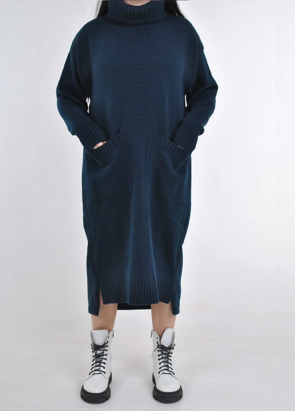 Темно-синее кэжуал вязаное макси платье Fashion Club однотонное