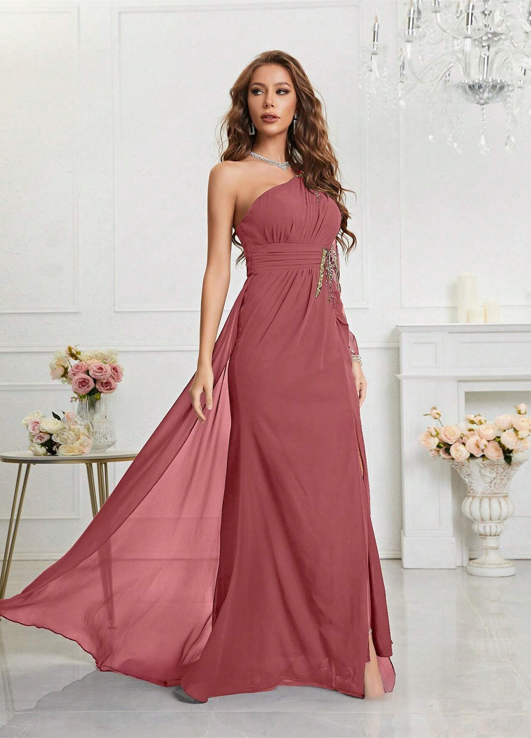 Розовое праздничный, вечернее платье SHEIN однотонное