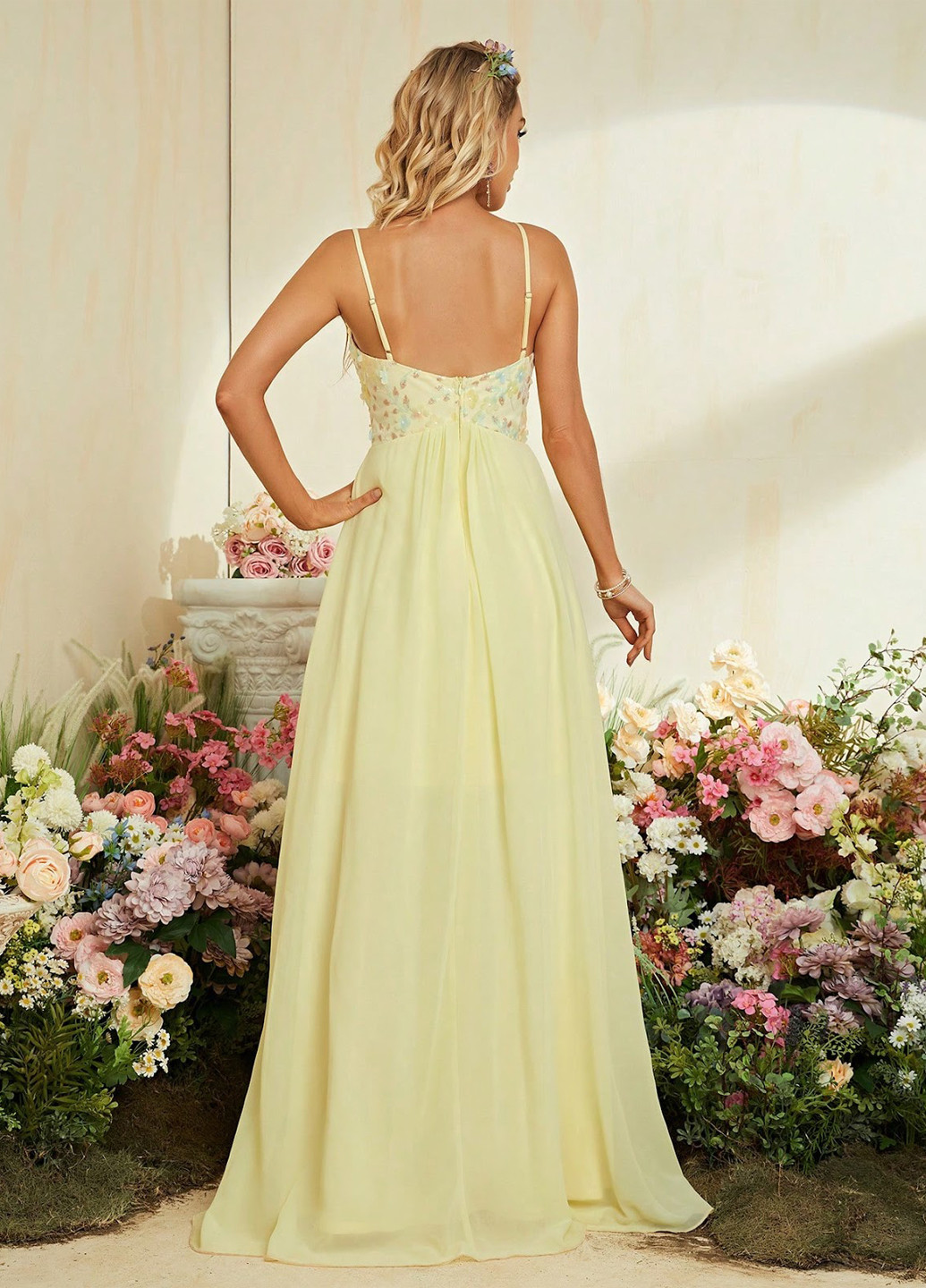 Світло-жовтий вечірня сукня з відкритою спиною, в стилі армпір SHEIN однотонна