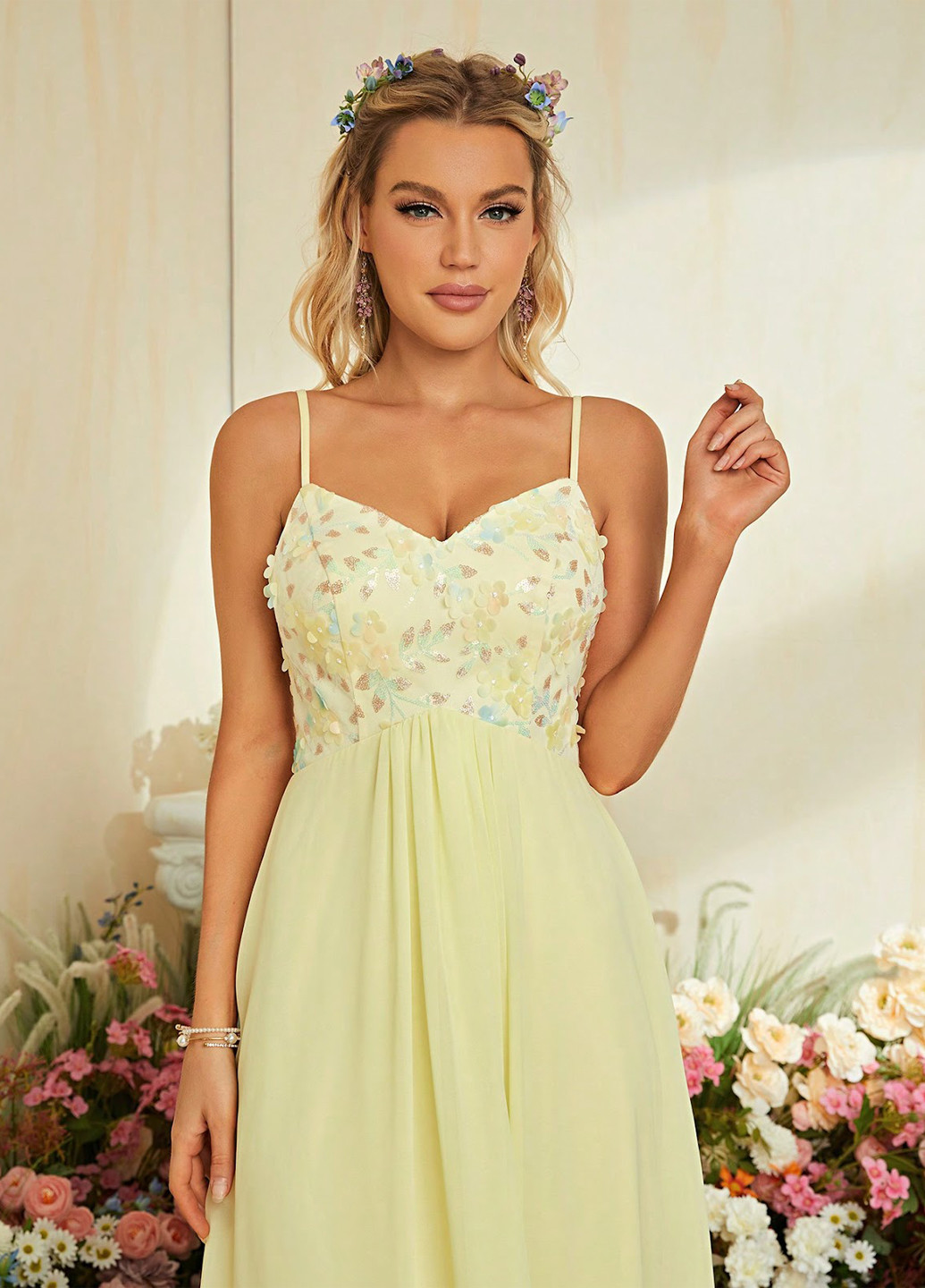 Світло-жовтий вечірня сукня з відкритою спиною, в стилі армпір SHEIN однотонна