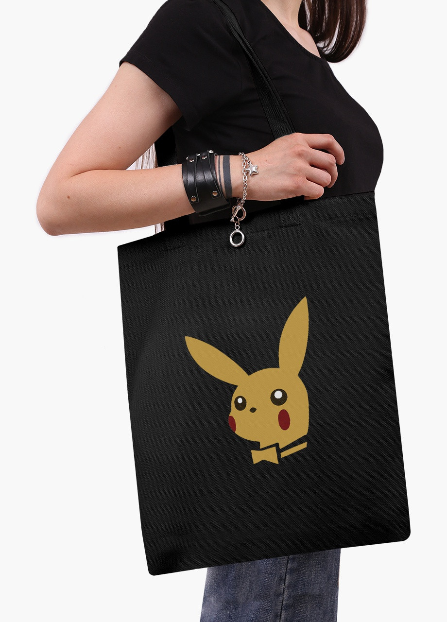 Еко сумка шоппер чорна Пікачу (Pikachu) на блискавці (9227-2076-BKZ) MobiPrint (236265625)