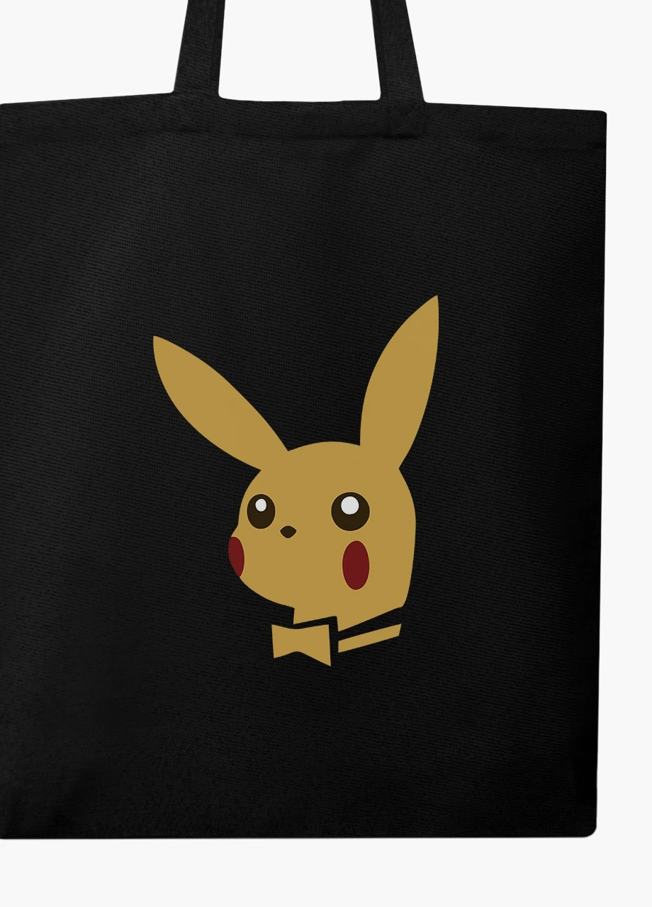 Еко сумка шоппер чорна Пікачу (Pikachu) на блискавці (9227-2076-BKZ) MobiPrint (236265625)