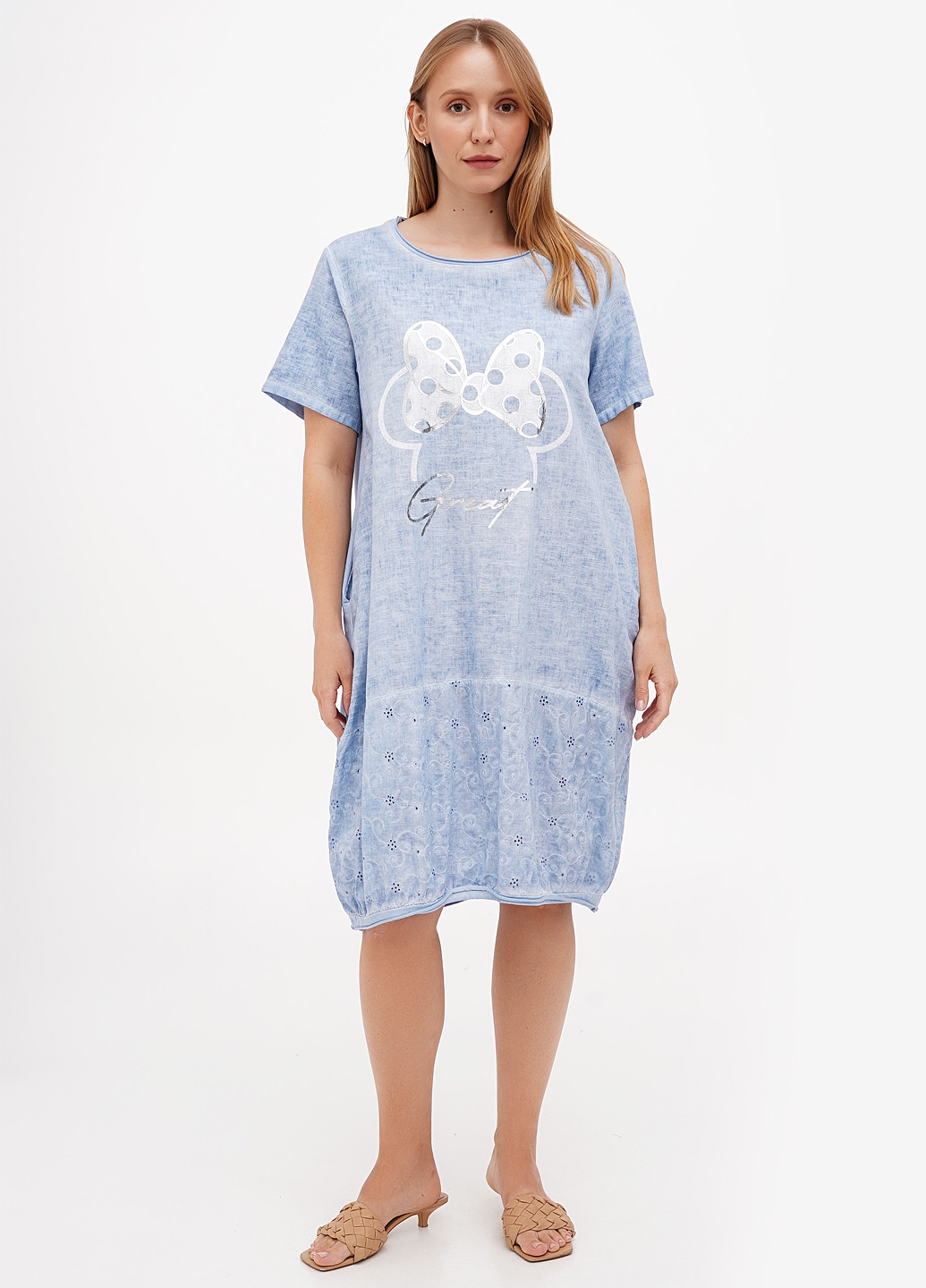Голубое кэжуал платье баллон, оверсайз Made in Italy персонажи