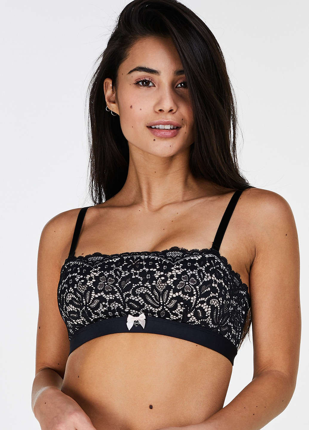 Чорний топ бюстгальтер Hunkemoller без кісточок мереживо, поліамід