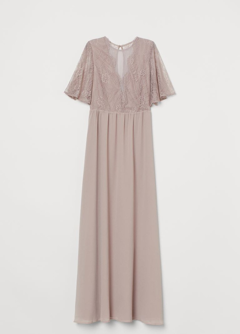 Светло-коричневое кэжуал платье макси с кружевом H&M однотонное