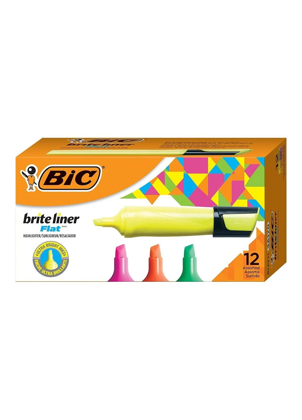 Набор текстовых маркеров 12 шт Brite Liner Flat Highlighter Цветной (BLPF11-AST) Bic (255665513)