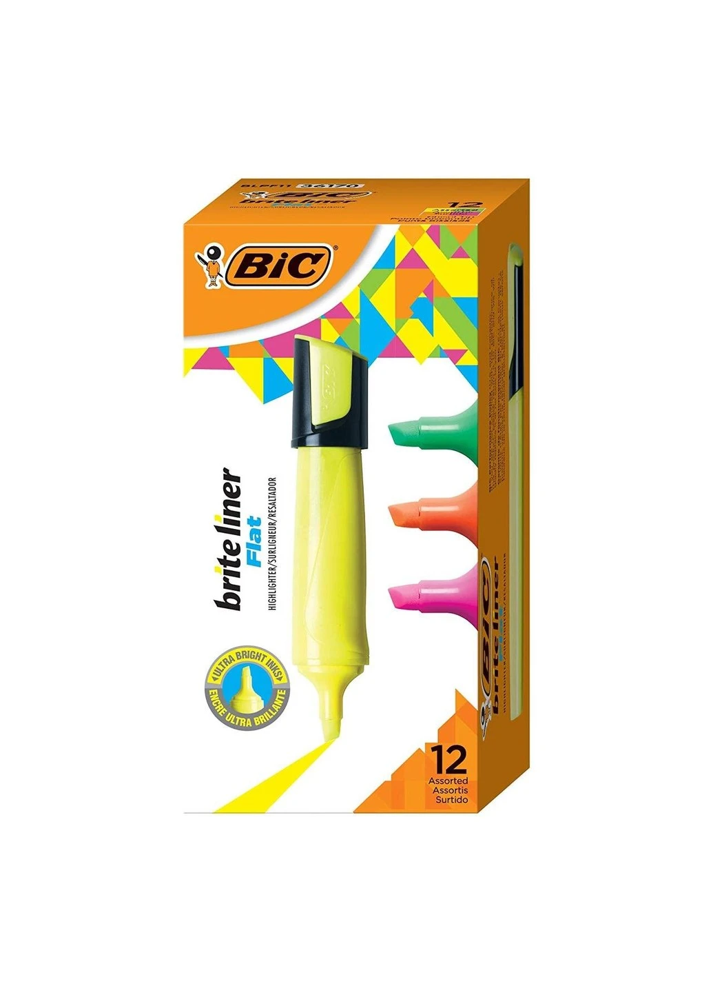Набор текстовых маркеров 12 шт Brite Liner Flat Highlighter Цветной (BLPF11-AST) Bic (255665513)