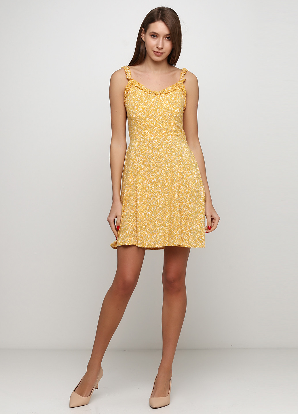 Жовтий кежуал плаття, сукня кльош New Look з квітковим принтом