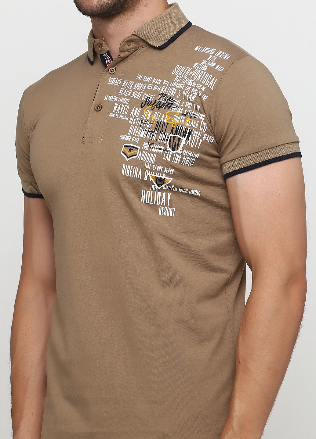 Коричневая футболка-поло для мужчин Golf с надписью