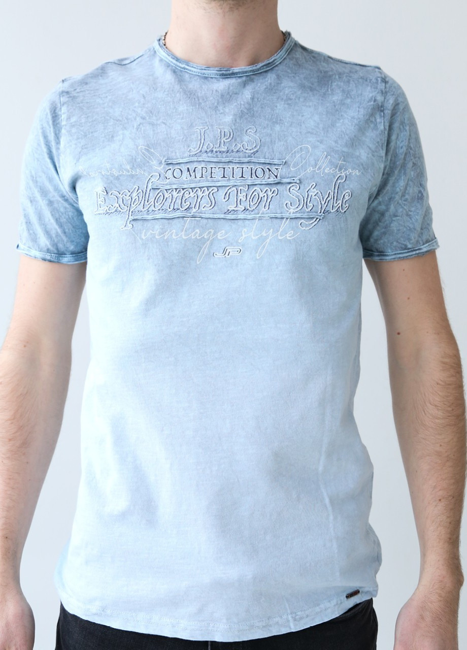 Блакитна футболка чоловіча блакитна варена з переходом кольору Jean Piere