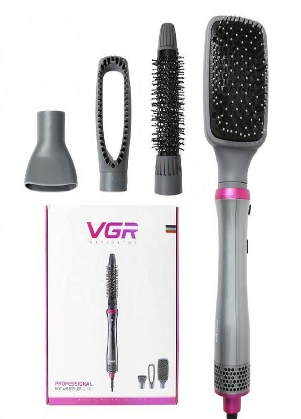 Професійний фен-щітка гребінець стайлер для укладання волосся багатофункціональний 4в1 V-408 700Вт Сірий VGR (254110777)
